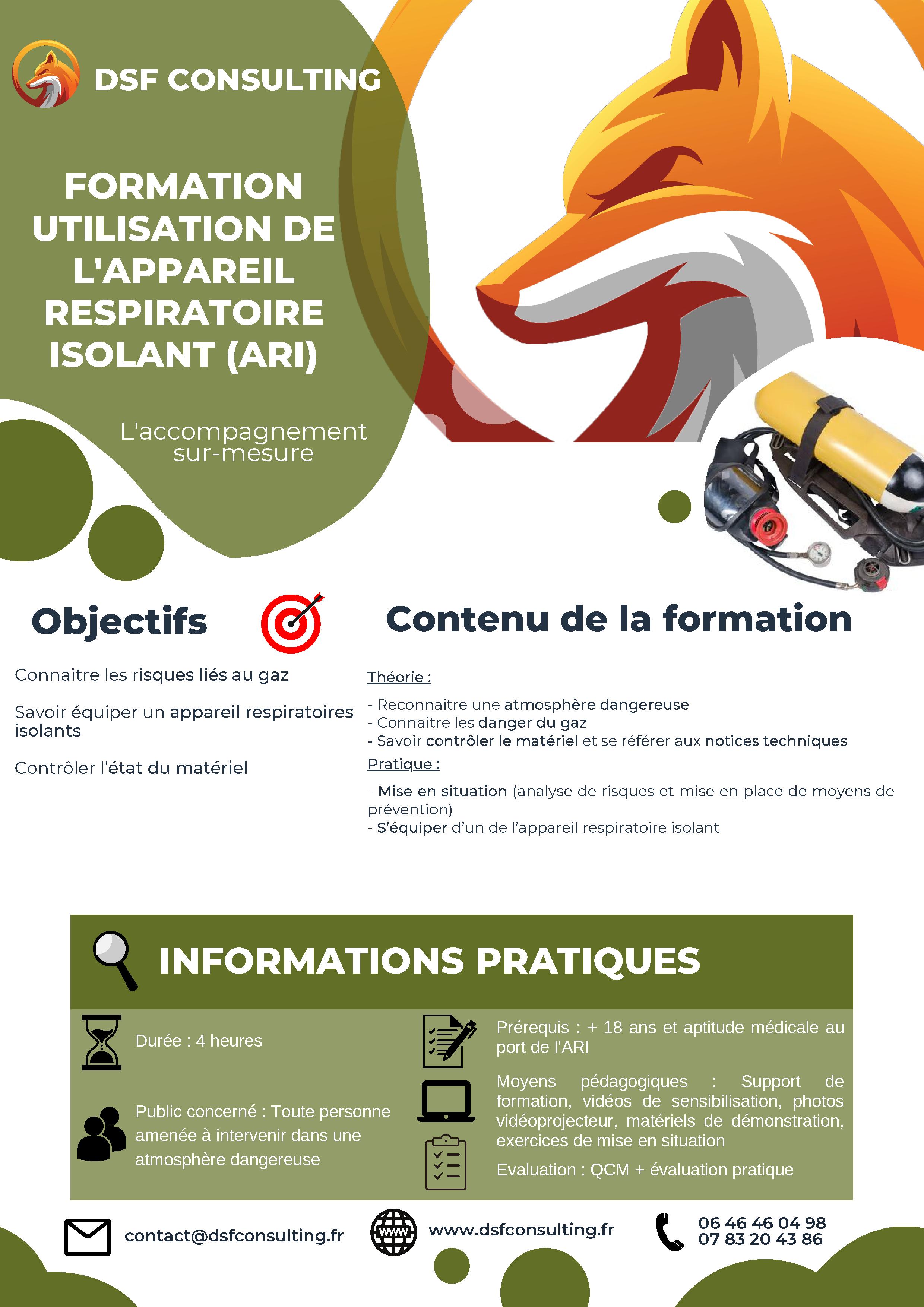 Formation d'utilisation de l'appareil respiratoire isolant (ARI)